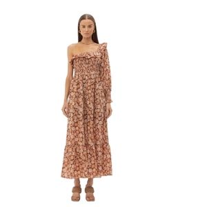 NWT Sophie the Label Adalynn Longish Midi Floral Dress Sz M cream tan orange